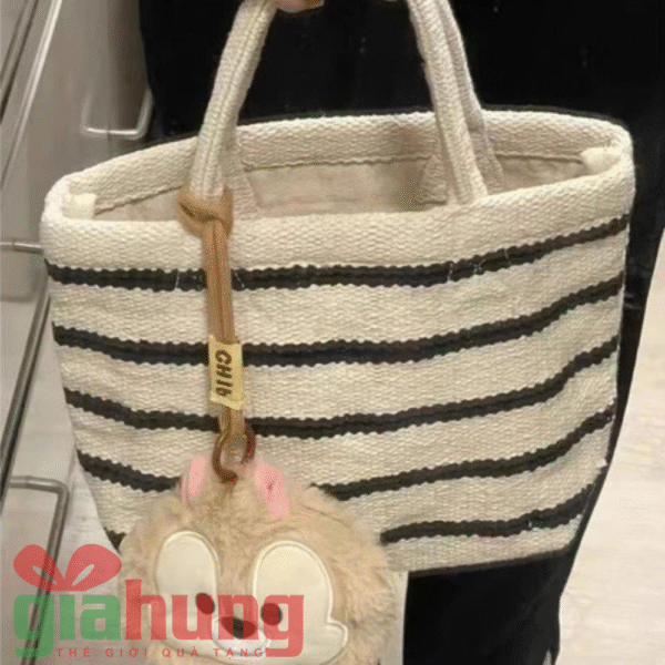 Túi Vải Sọc Đen Trắng Thời Trang - Ảnh 2