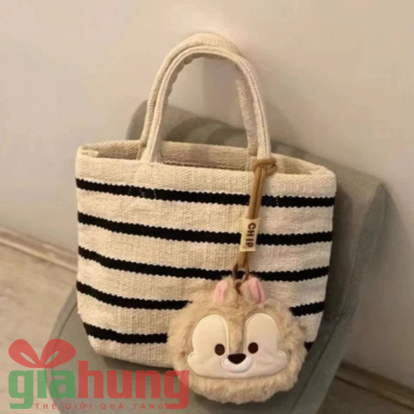 Túi Vải Sọc Đen Trắng Thời Trang - Ảnh 3