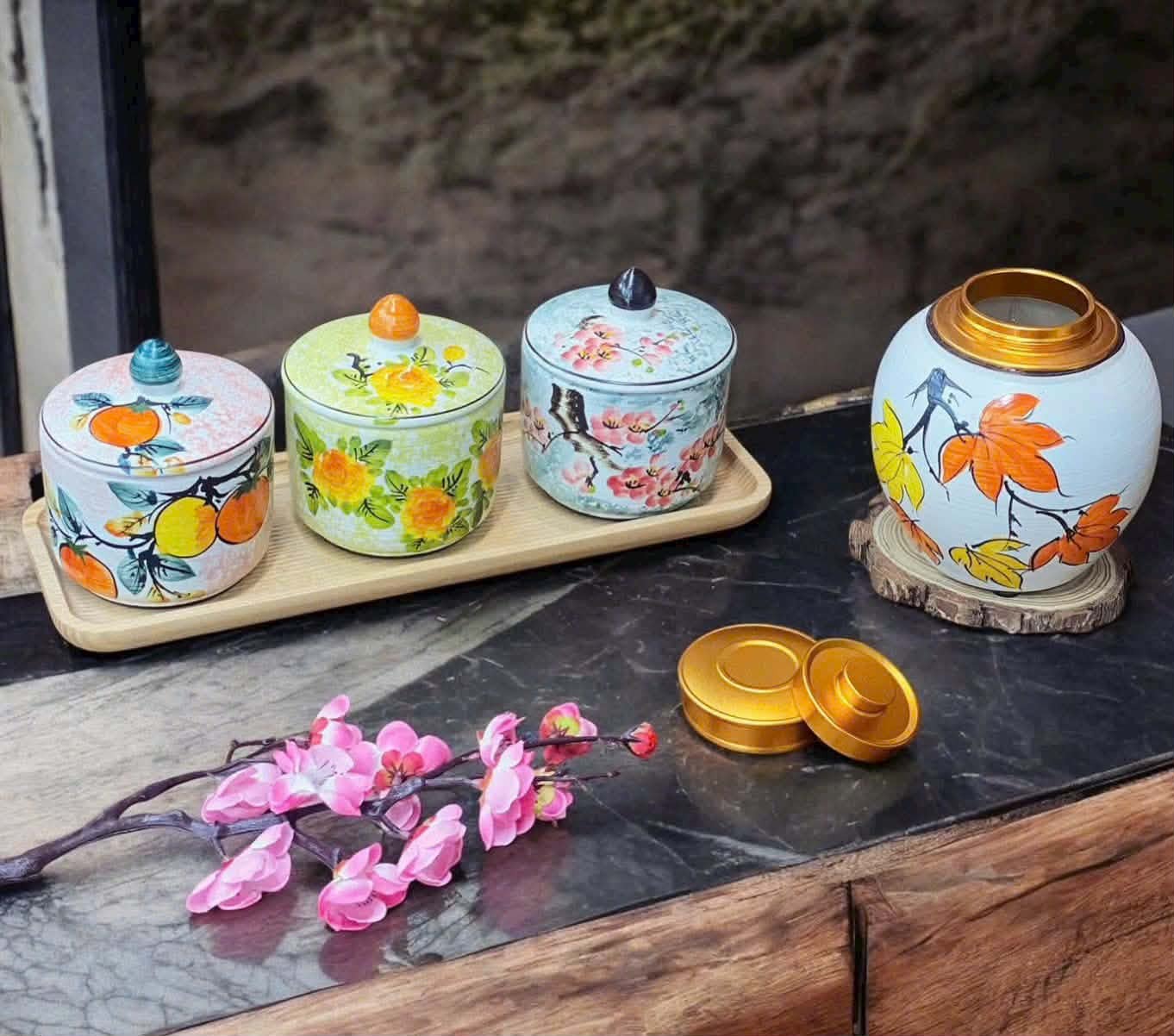 Bộ hũ đựng trà – bánh – mứt cao cấp
