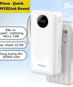 Pin Sạc Dự Phòng Pisen Quick POWERLink Round 20.000mAh