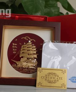 Tranh Thuyền Buồm Mạ Vàng 24K Khung Gỗ Cao Cấp